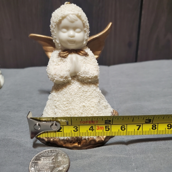 Holiday Snow Angel Cherub White Bell Figurine Ornament Decor Pray Gold Snowbaby - Picture 4 of 6